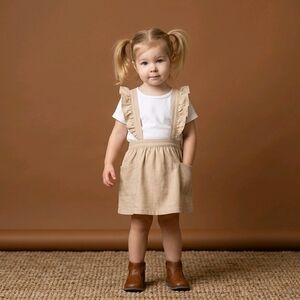Wonder Nation Girl's 2T Tan Faux Leather Ruffle Suspender Skirt Outfit